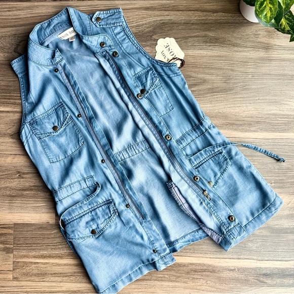 NWT Knox Rose Light Wash Chambray Utility Vest Tunic Size XS - Picture 12 of 12
